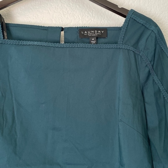 NWT LAUNDRY By Shelli Segal Teal Square Neck Poplin Top Reflecting Pond - Picture 3 of 8